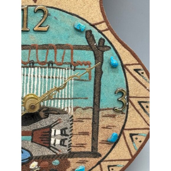 Handcrafted Southwestern Sand Art Wall Clock brown rug maker not tested 12" READ - Picture 3 of 12